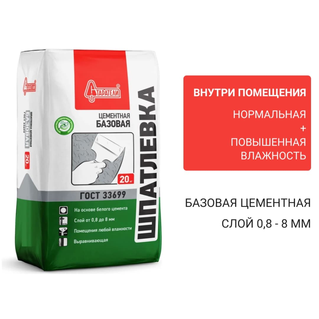 Цементная шпаклевка Старатели Базовая 20 кг