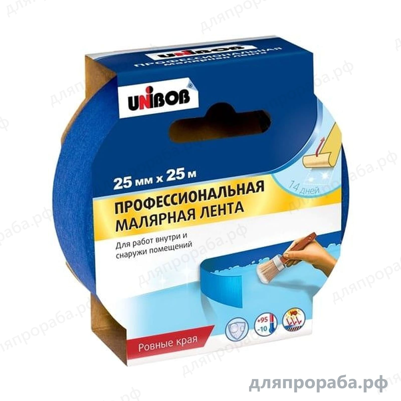 Малярная клейкая лента профи для наружных работ синяя 25 мм х 25 м UNIBOB 211734 — фото 2