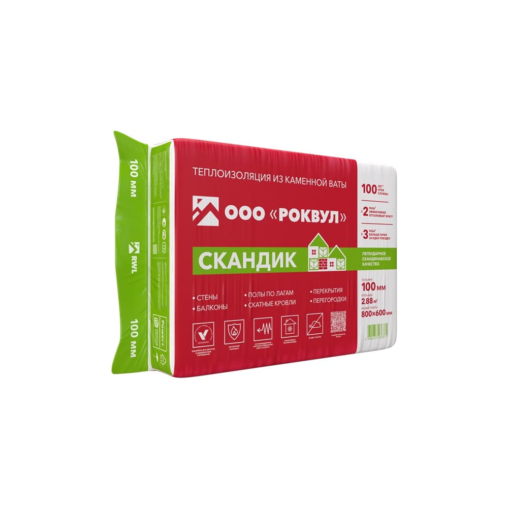 Утеплитель Роквул Скандик 800х600х100 мм
