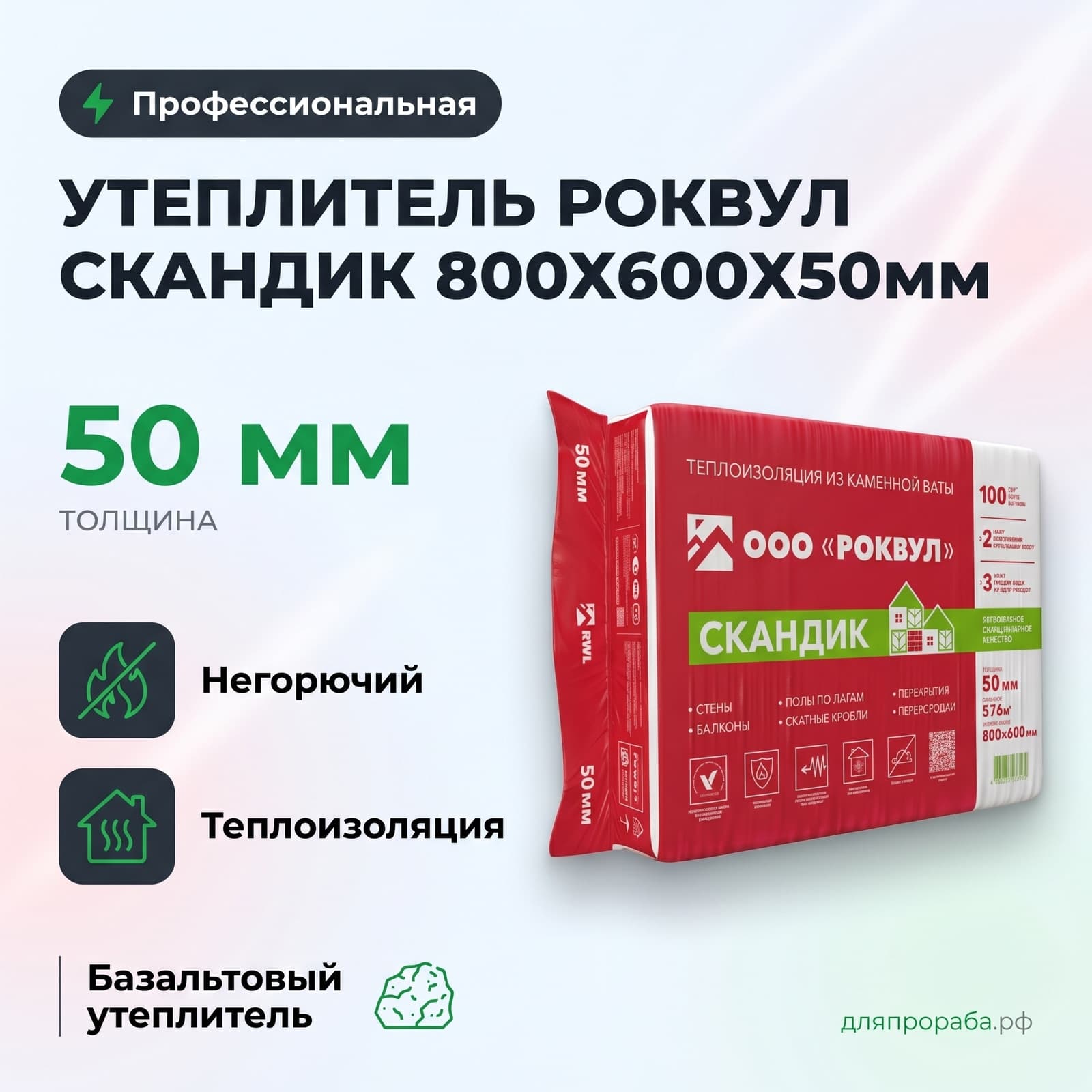 Утеплитель Роквул Скандик 800x600x50мм