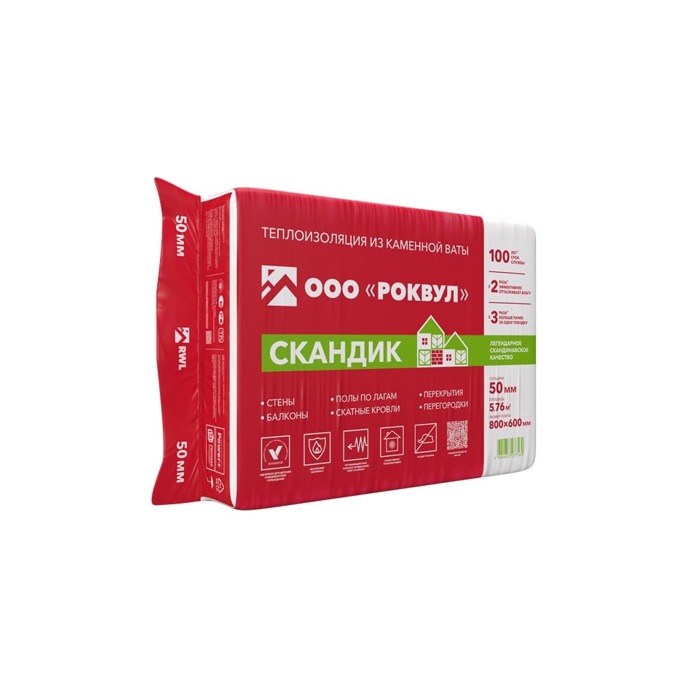Утеплитель Роквул Скандик 800x600x50мм